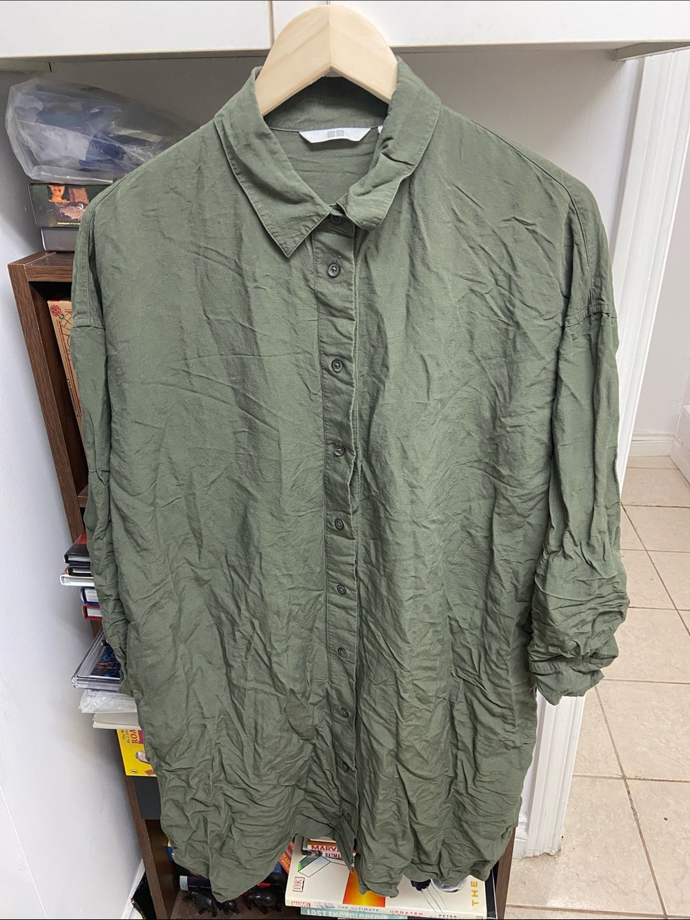 Uniqlo Olive Green Button-Up Shirt Dress